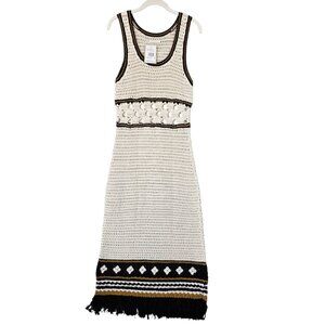 MOTHER Dress Womens Medium Sand Dune The Frayed Edge Crochet Fringe Hem Cotton